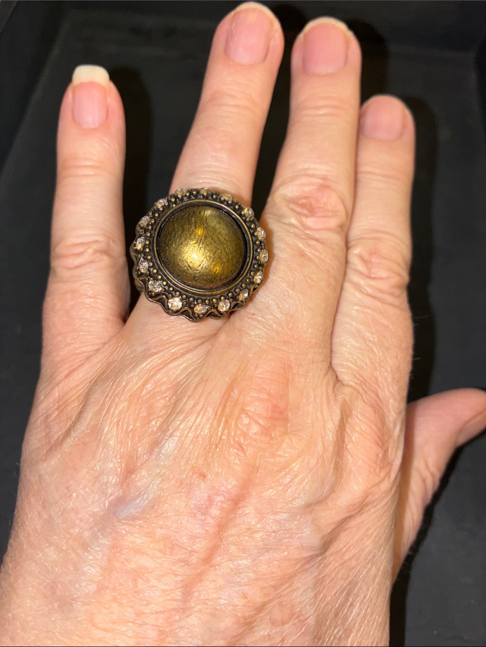 Gold-Tone Statement Stretch Ring with Antique Finish